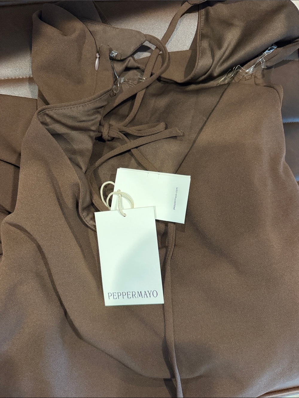 Peppermayo Chocolate Brown Halter Slip Maxi Dress - Picture 3 of 3